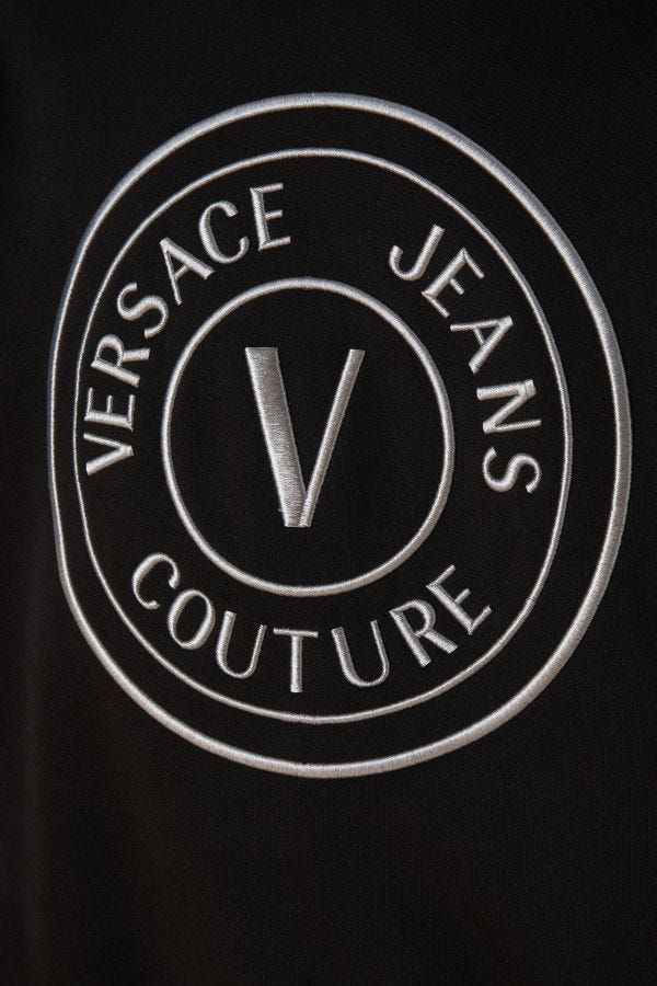 Versace Jeans Black Cotton Logo Details Hooded Sweatshirt - HBPS Beauty & Fashion